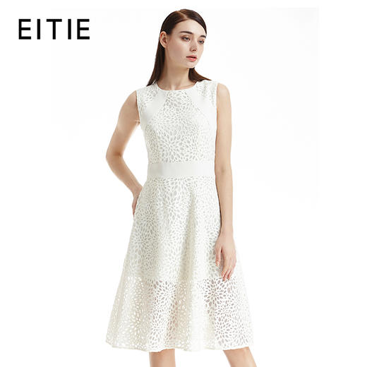 EITIE爱特爱夏季新款典雅淑女OL通勤拼接镂空透视蕾丝连衣裙5307059 商品图0