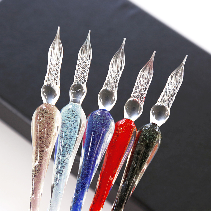 【包邮】三年二班夜光水晶玻璃笔礼盒装 彩色荧光沾水笔手工蘸水笔