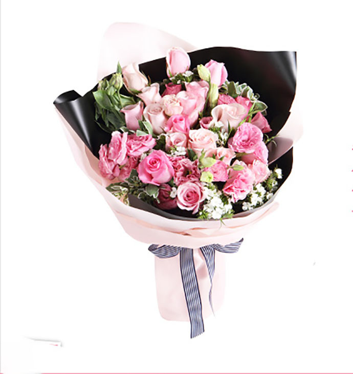 粉色少女 商品价格:299 使用花材:苏醒玫瑰6枝,粉佳人玫瑰13枝,粉色