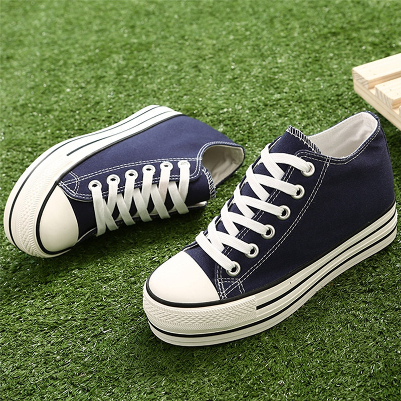 环球春季内增高帆布鞋女韩版松糕厚底休闲低帮2017百搭小白女鞋