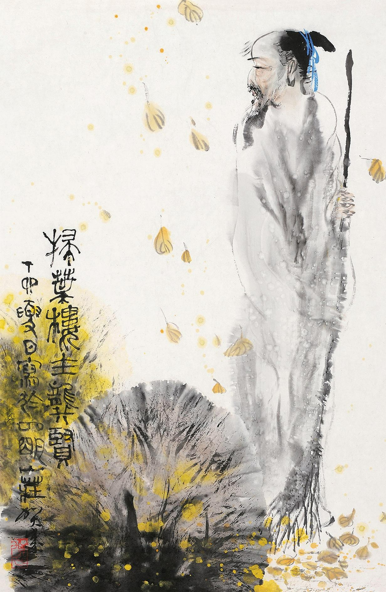 贺成人物《扫叶楼主龚贤》/四尺三开