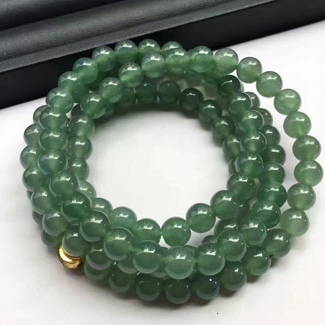 冰种油青翡翠珠链