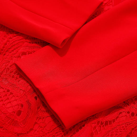 EITIE爱特爱秋季连衣裙女优雅V领蕾丝钩花中长款女士裙子5407122 商品图6