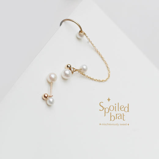SpoiledBart Jewelry 14K注金 天然珍珠 小哑铃耳骨夹 商品图3