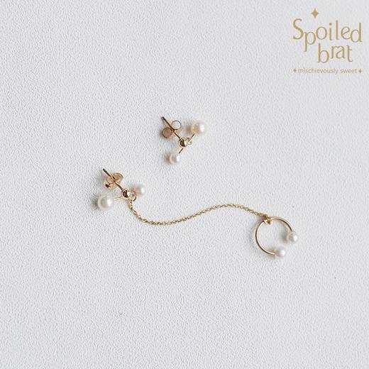 SpoiledBart Jewelry 14K注金 天然珍珠 小哑铃耳骨夹 商品图2