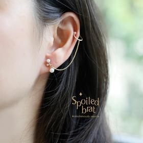 SpoiledBart Jewelry 14K注金 天然珍珠 小哑铃耳骨夹