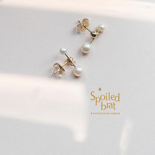 SpoiledBart Jewelry 14K注金 天然珍珠 大小哑铃 百搭耳钉 商品图0