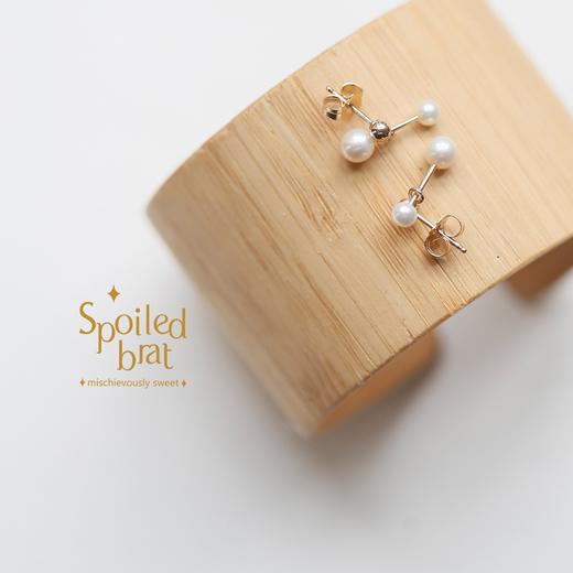 SpoiledBart Jewelry 14K注金 天然珍珠 大小哑铃 百搭耳钉 商品图1