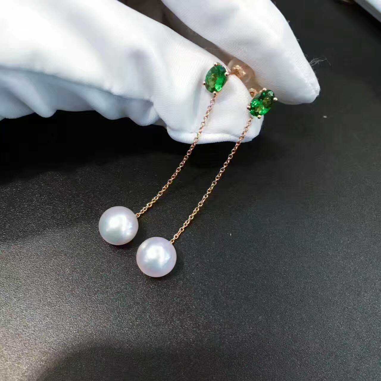 18k金碧玺珍珠耳线