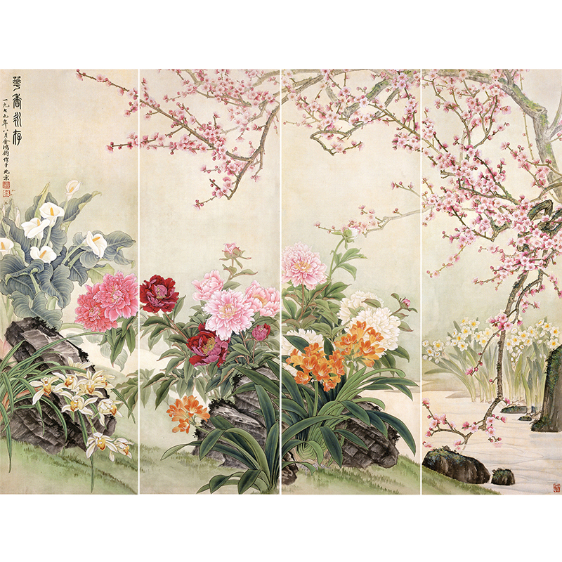 【四条屏】金鸿钧工笔画白描稿花鸟《花香永存》多种白描尺寸可选tp34
