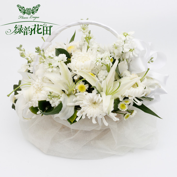 菊花手提花篮-扫墓祭奠追悼念鲜花速递同城清明节