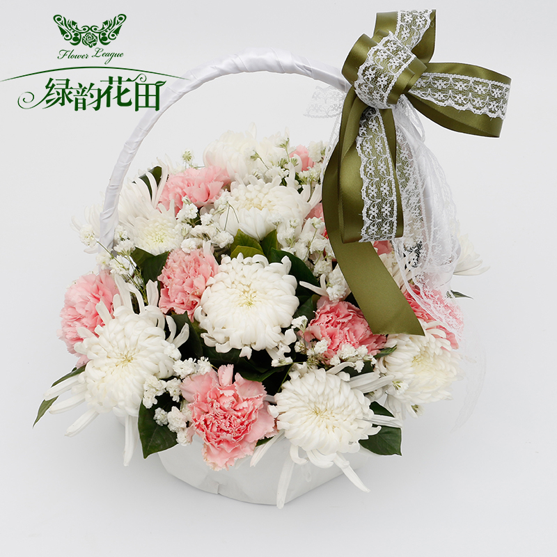 菊花手提花篮扫墓祭奠追悼念鲜花速递同城清明节重阳节祭祖