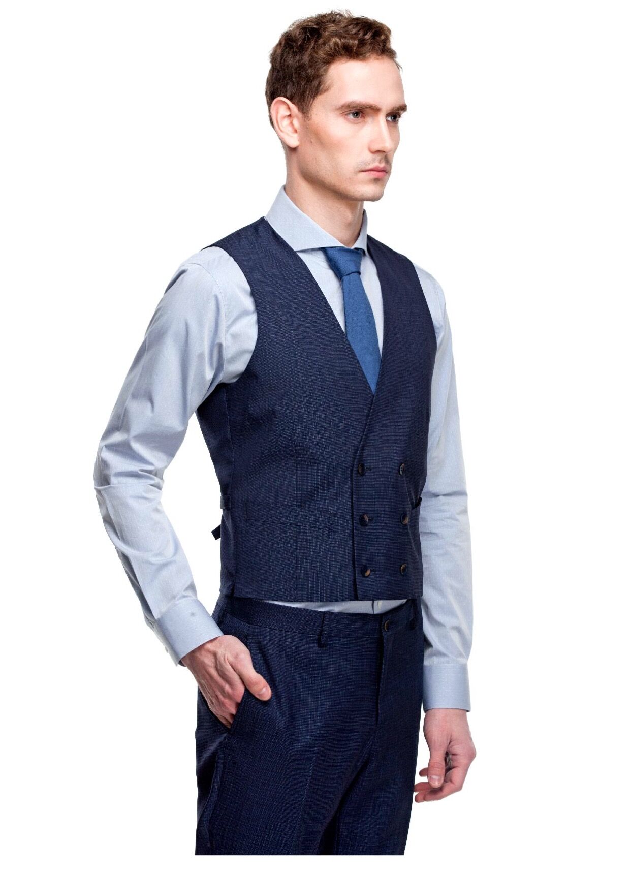 vbc维达莱深蓝色双排扣马甲