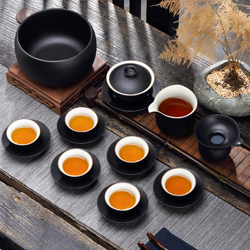 功夫茶具套装 家用陶瓷功夫茶具泡茶器黑纱釉简约茶壶茶杯整套