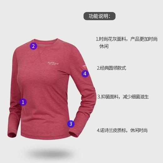 诺诗兰2017秋冬户外女式休闲长袖防风抑菌圆领长袖休闲衣GL062624【待调整】 商品图4