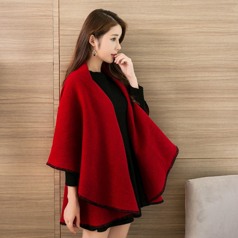【红发】披风斗蓬外套女秋冬季斗篷装披肩春秋英伦中长款学生保暖百搭