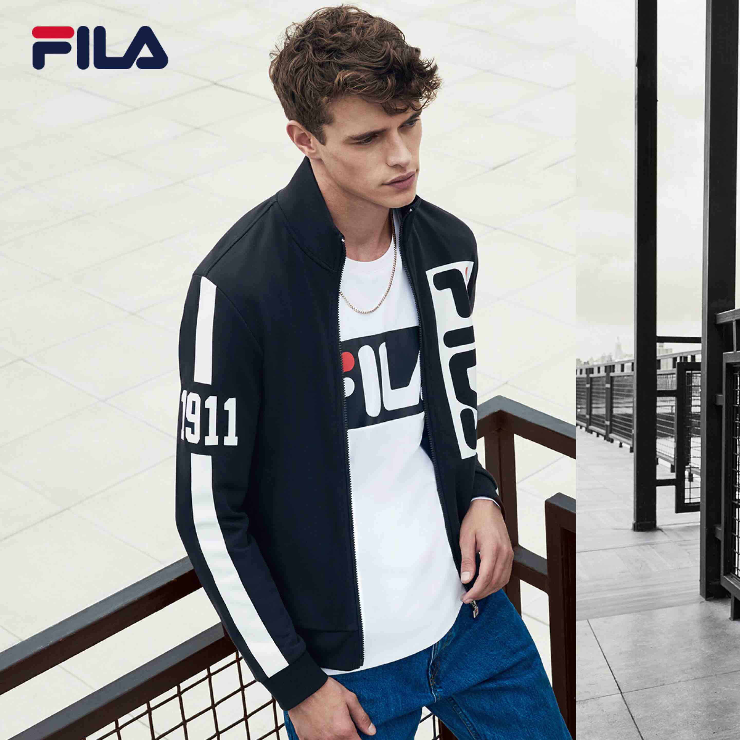 泰富七楼fila斐乐男外套2017冬季新款针织上衣logo时尚机车服运动外套