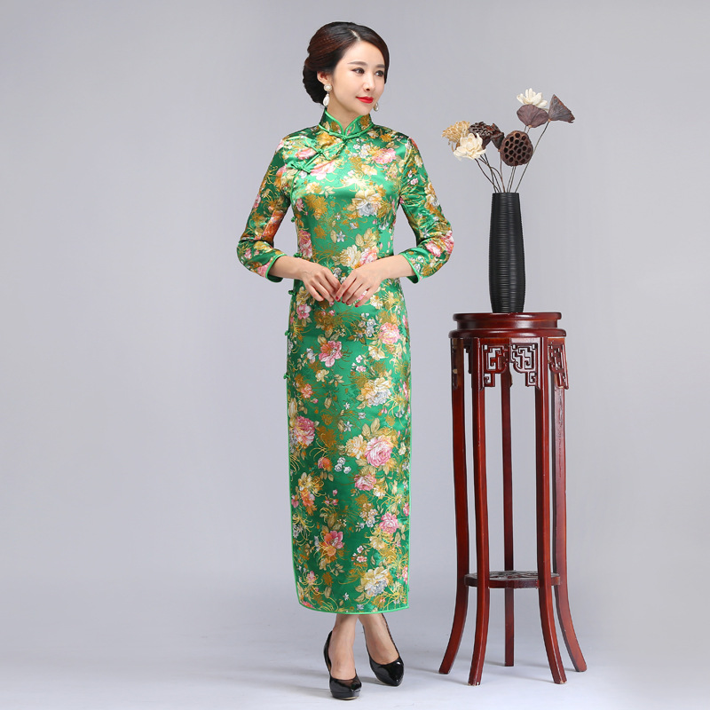 wxg201秋冬九分袖日常烫金织锦缎旗袍