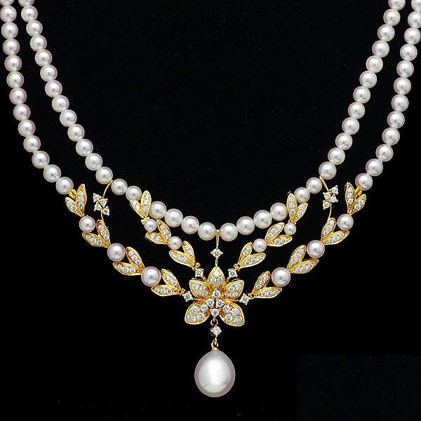 二手真品 mikimoto御木本 18k黄金珍珠钻石项链 日本代购