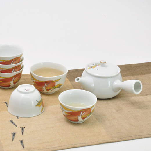 日本九谷烧月兔茶具 一壶六杯团团圆圆 限量14套