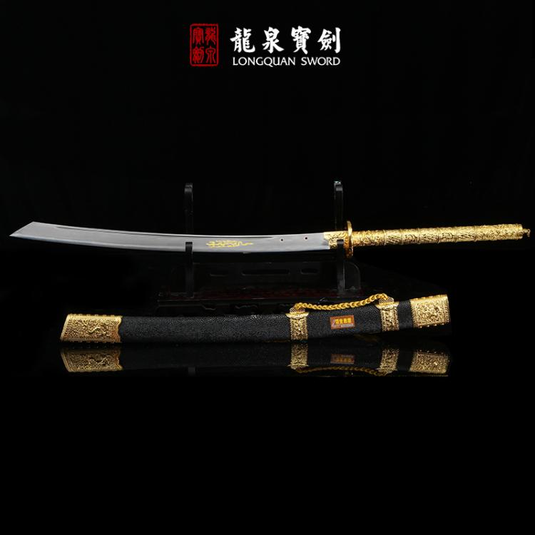 康熙战刀长款--内蒙古馆藏原品复制款,镀金装具,鱼皮刀鞘,上等研磨!