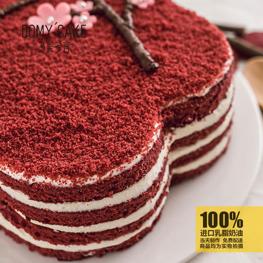 桃花朵朵8英寸进口乳脂奶油红丝绒裸蛋糕