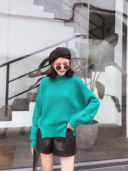 新款365会员99 糖果色底边开叉毛衣