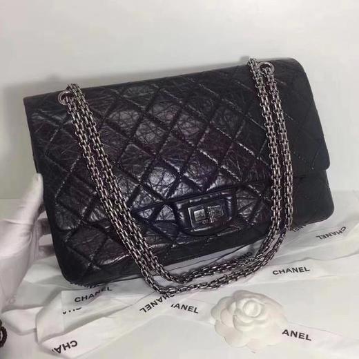 chanel香奈儿 95新 2.55经典复古黑银手提包 黑色牛皮