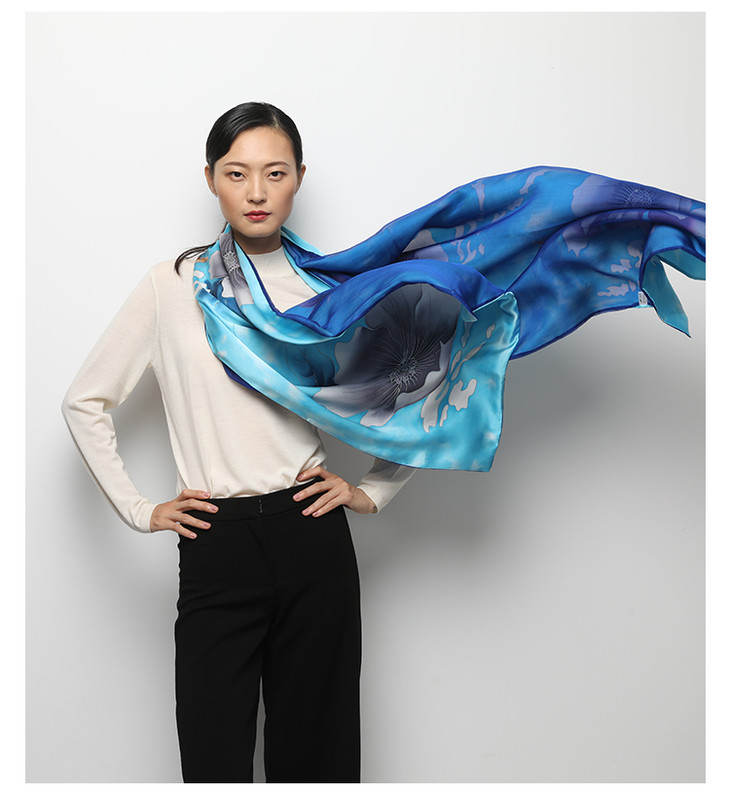 喜得宝手绘真丝双层长巾桑蚕丝1843秋冬新款丝巾