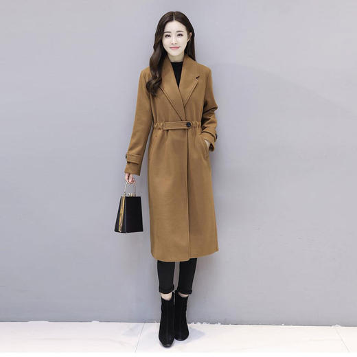 【寒冰紫雨】 呢子大衣女修身中长款秋冬款韩版时尚一粒扣纯色毛呢