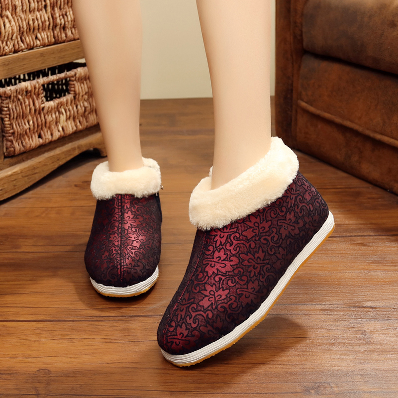 全胶枫叶女棉b35老北京布鞋女鞋冬季加厚加绒平跟舒适防滑中老年妈妈