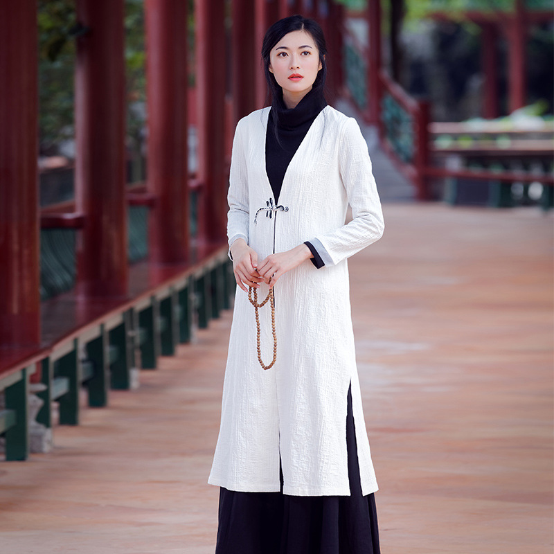 【旗袍优选】2017秋冬提花棉茶服原创中国风女装复古禅修禅道袍女外套