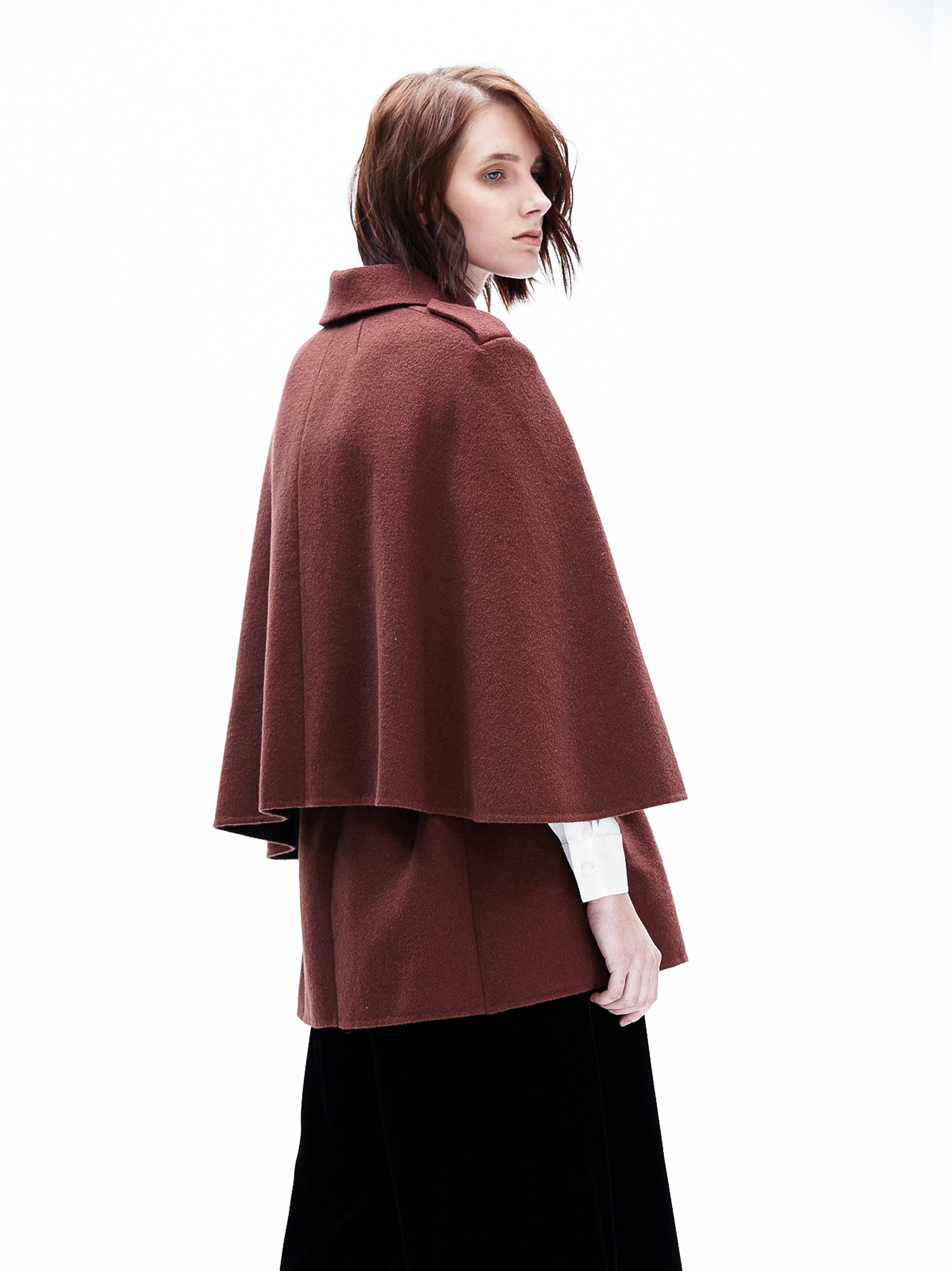 双面系带披风式大衣