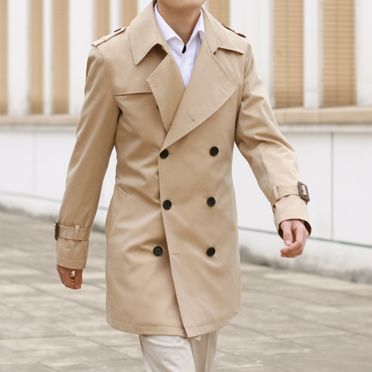 男士防风防水夹棉内胆堑壕款风衣