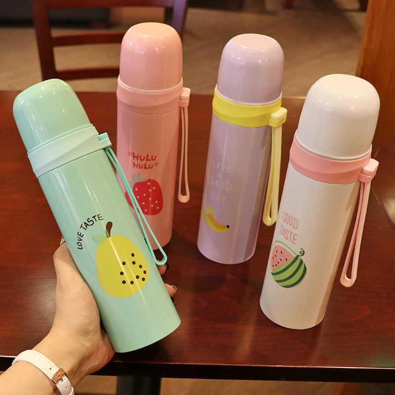 可爱精致时尚水果保温杯男女学生便携真空带提绳水杯子不锈钢水瓶