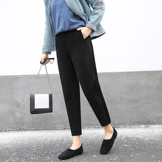 秋冬新款韩版加厚高腰毛呢萝卜裤女裤百搭wm807