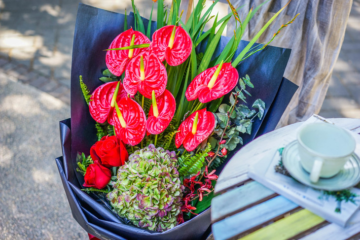 同城配送礼仪鲜花 红掌组合花束