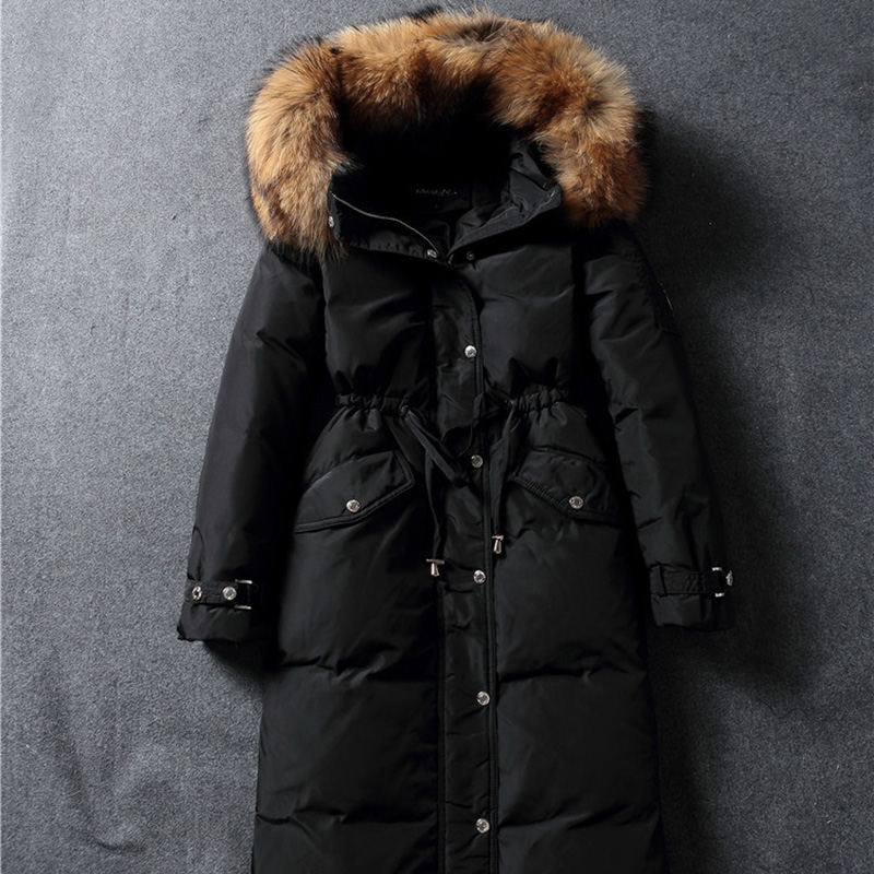 貉子毛领长款白鸭绒羽绒服外套 s001