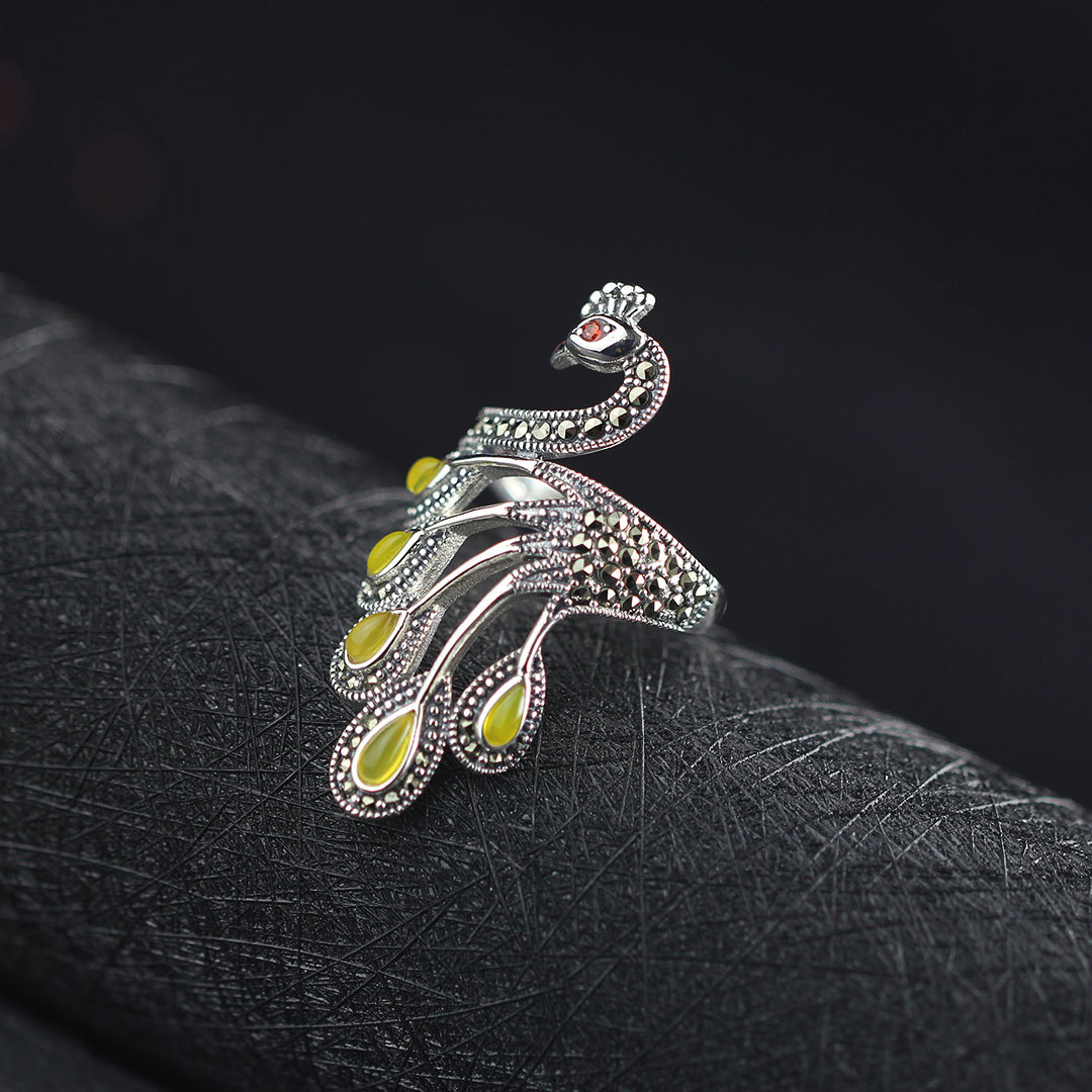 【预售,3-5天发货】观止泰银开口女士孔雀戒指修长玉指120118