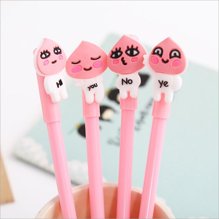 韩国创意中性笔卡通桃子表情笔中性笔可爱黑色签字笔 学习文具