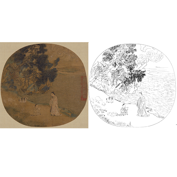 宋画人物小品白描底稿-佚名-初平牧羊图-gd16