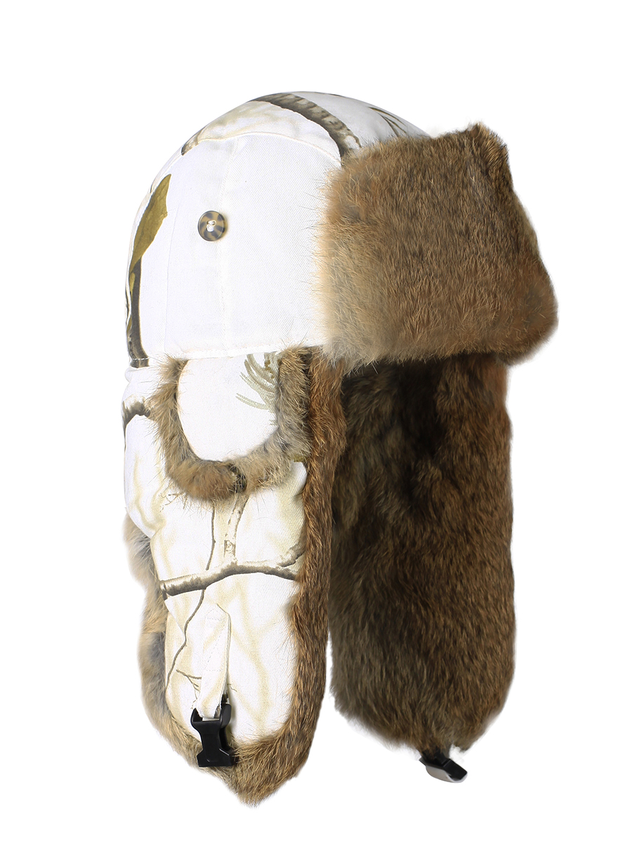 305vsno 白色迷彩帆布草兔皮雷锋帽