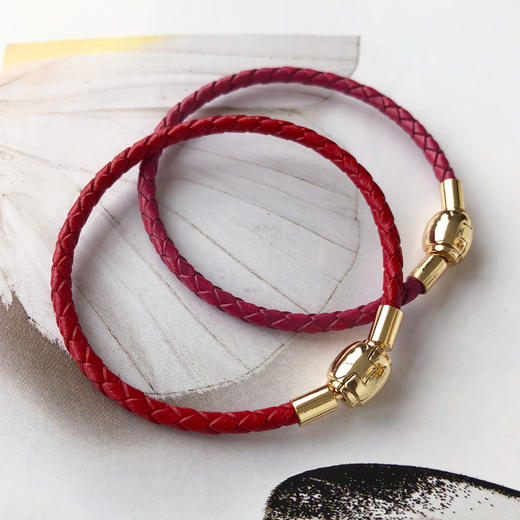 【整年好运】转运珠金扣皮手环--编织牛皮手绳一对（两只） 商品图0