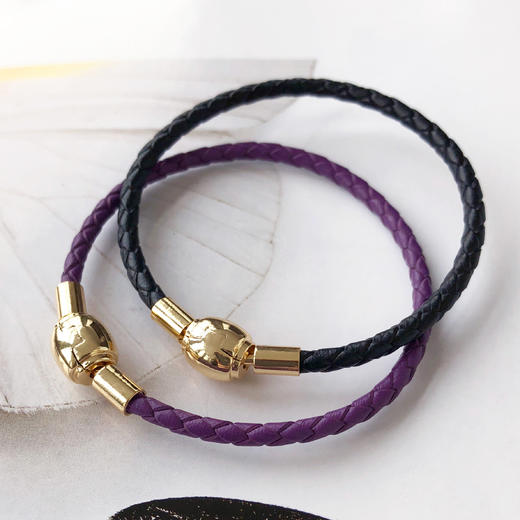 【整年好运】转运珠金扣皮手环--编织牛皮手绳一对（两只） 商品图1