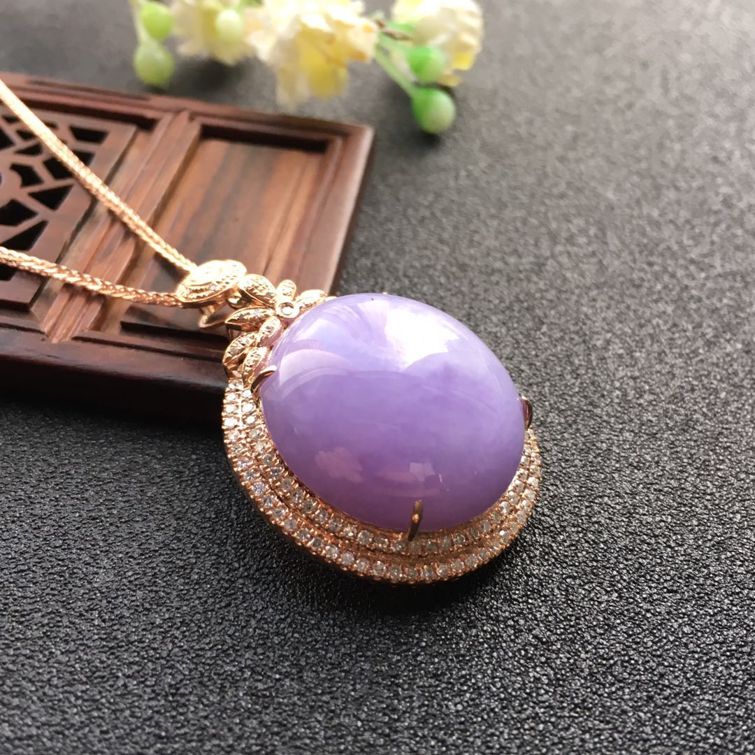 【13206】翡翠冰糯种紫罗兰圆蛋面吊坠