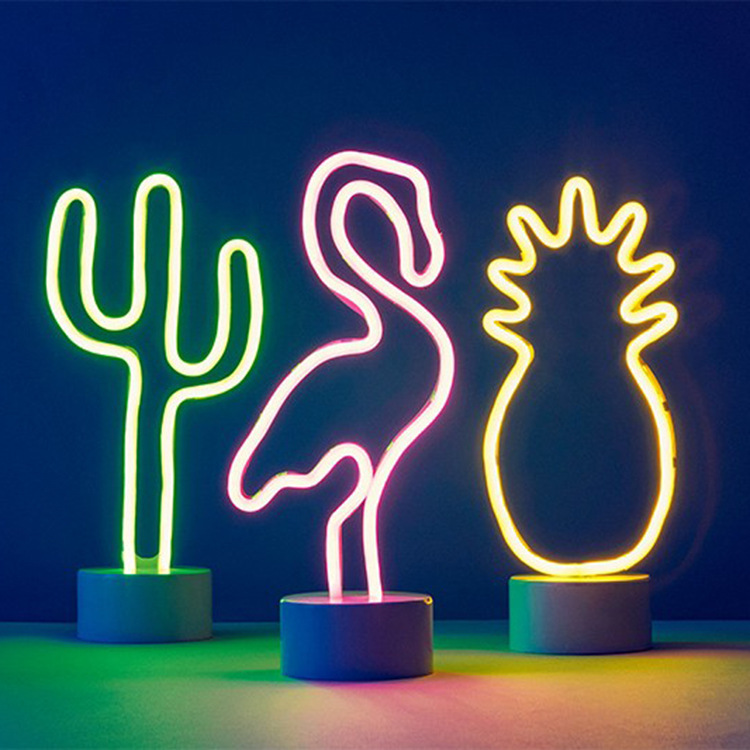 ins爆款火烈鸟霓虹灯仙人掌凤梨彩虹