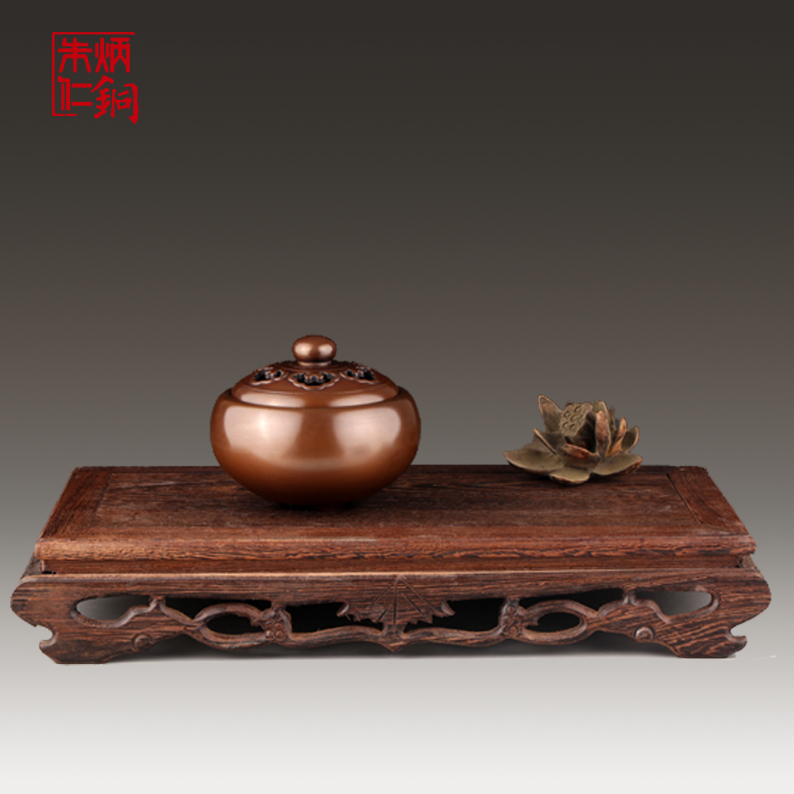 朱炳仁铜六方如意炉 铜香炉紫铜手工禅炉香道工艺品装饰摆件正品