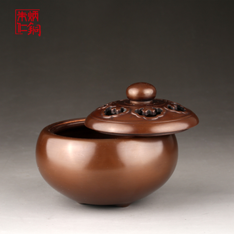 朱炳仁铜六方如意炉 铜香炉紫铜手工禅炉香道工艺品装饰摆件正品