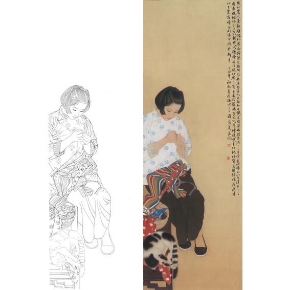 白描底稿-何家英工笔人物-米脂的婆姨-zv13