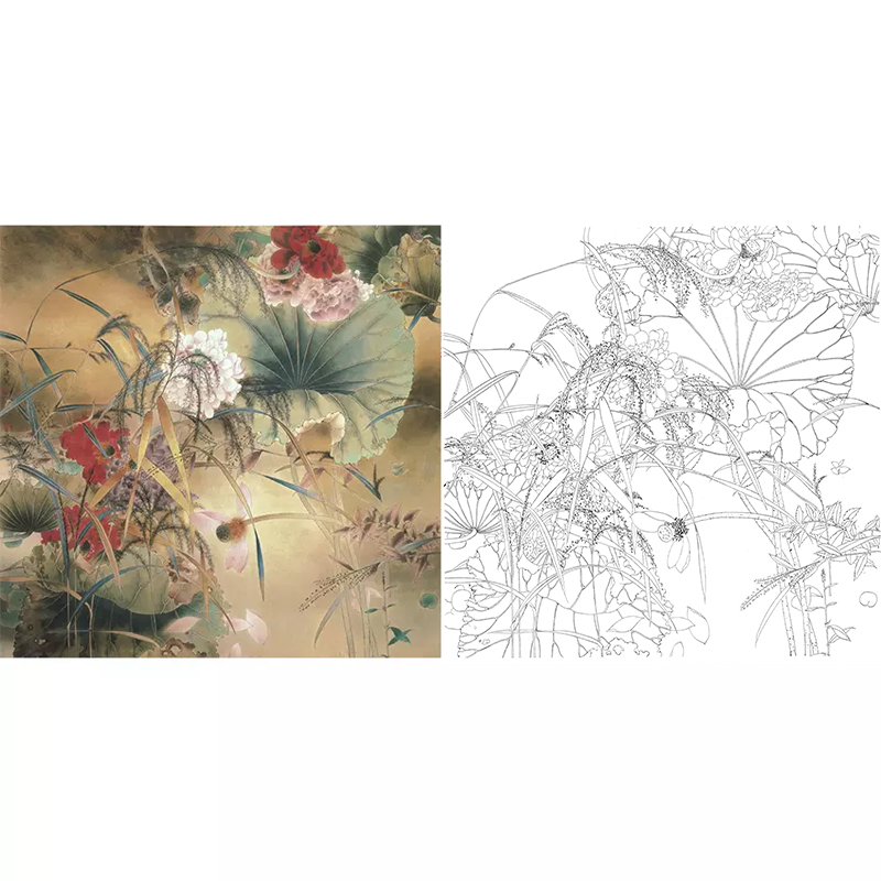 斗方小品白描底稿-贾广健工笔花鸟-荷花-a445